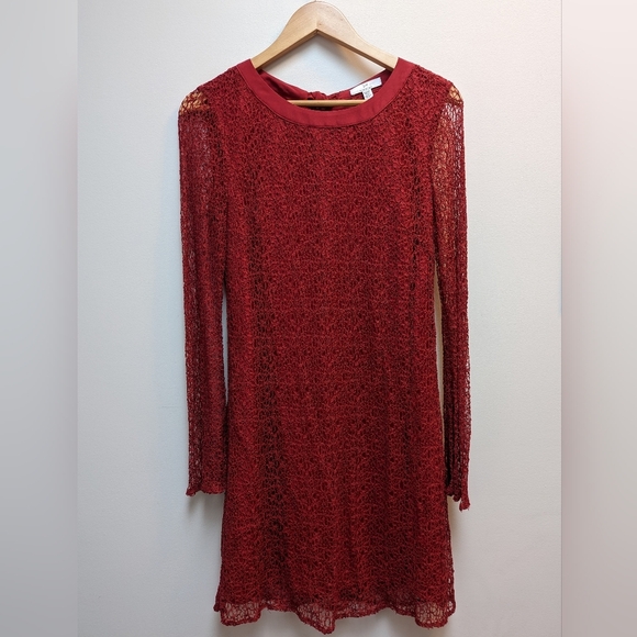 H by Halston Red Lace Tie Neck Shift Dress - Picture 2 of 4